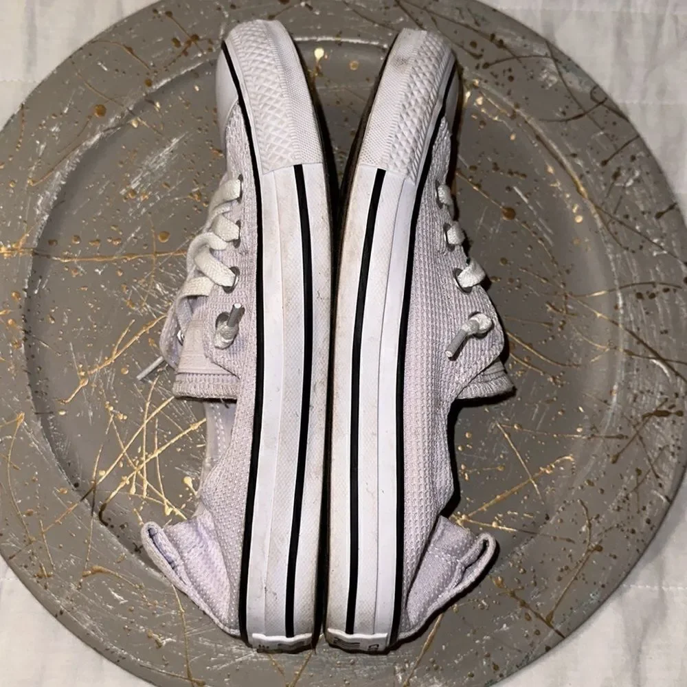 Converse 7 Women’s White Textured Canvas Slip On Lace up Skateboard Shoes Sneaks